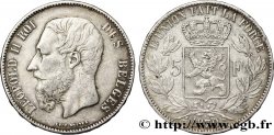 BELGIQUE 5 Francs Léopold II / Écu couronné 1870 