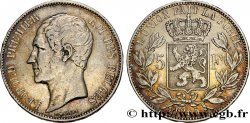 BELGIQUE 5 Francs Léopold Ier tête nue tranche A 1865 