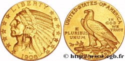 STATI UNITI D AMERICA 5 Dollars or  Indian Head  1908 Philadelphie