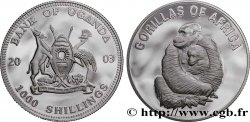 UGANDA 1000 Shillings Proof série Gorilles d’Afrique : emblème / femelle et jeune gorille 2003 