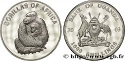 OUGANDA 1000 Shillings Proof série Gorilles d’Afrique : emblème / femelle et jeune gorille 2003 