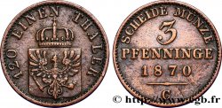 ALLEMAGNE - PRUSSE 3 Pfenninge Royaume de Prusse écu à l’aigle 1870 Francfort