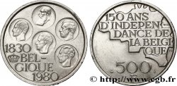 BELGIQUE 500 Francs légende française 150e anniversaire de l’indépendance, portrait des 5 rois / carte de Belgique 1980 Bruxelles