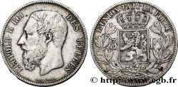 BELGIQUE 5 Francs Léopold II / Écu couronné 1875 