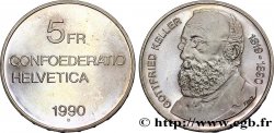 SUISSE 5 Francs 100e anniversaire de la mort de Gottfried Keller, poète et romancier suisse, d’expression allemande 1990 Berne