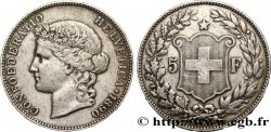 SVIZZERA  5 Francs Helvetia buste 1890 Berne