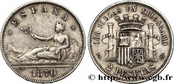 SPAIN 2 Pesetas “ESPAÑA” allongée 1870 Madrid VF 
