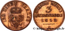 DEUTSCHLAND - PREUßEN 3 Pfenninge Royaume de Prusse écu à l’aigle 1852 Berlin fVZ 