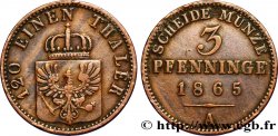 ALEMANIA - PRUSIA 3 Pfenninge Royaume de Prusse écu à l’aigle 1865 Berlin EBC 