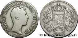 ITALIE - LUCQUES 2 Lire Charles-Louis de Bourbon 1837 Lucques TB 