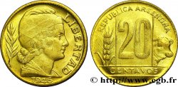 ARGENTINIEN 20 Centavos épi et boeuf / Liberté au bonnet  1946  VZ 