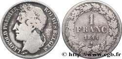 BELGIQUE 1 Franc Léopold tête laurée 1844  TB 