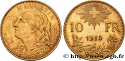 SWITZERLAND 10 Francs or  Vreneli  1915 Berne 