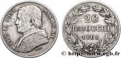 VATICAN AND PAPAL STATES 20 Baiocchi Pie IX an XX 1865 Rome VF 