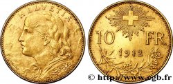 SWITZERLAND 10 Francs or &nbsp;Vreneli&nbsp; 1912 Berne AU 