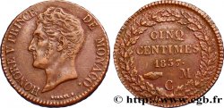 MONACO 5 Centimes Honoré V petite tête en cuivre rouge 1837 Monaco