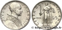 VATICAN AND PAPAL STATES 5 Lire Pie XII an XIII / la ‘Justice’ 1951 Rome - R