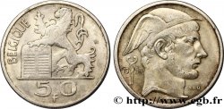 BELGIQUE 50 Francs lion posé sur les tables de la loi / Mercure légende française 1951 