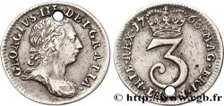 ROYAUME-UNI 3 Pence Georges III tête laurée 1763  TTB 
