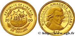 LIBERIA 25 Dollars Proof armes / Wolfgang Amadeus Mozart 2000 