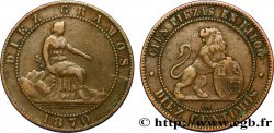 ESPAGNE 10 Centimos monnayage provisoire “ESPAÑA” assise / lion au bouclier 1870 Oeschger Mesdach & CO TTB 