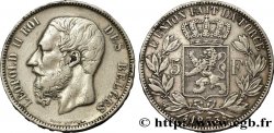 BELGIUM 5 Francs Léopold II 1873  VF/AU 