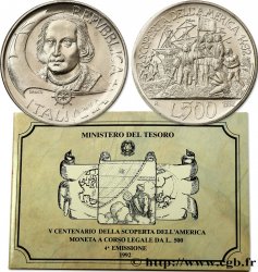 ITALY 500 Lire Ve centenaire de la découverte de l’Amérique, 4e émission : Christophe Colomb / navire 1992 Rome - R MS 