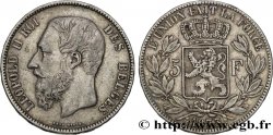 BELGIUM 5 Francs Léopold II 1873  VF 
