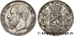 BELGIUM 5 Francs Léopold II 1873  XF 