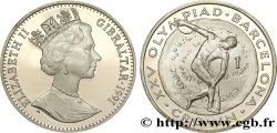 GIBRALTAR 1 Crown Proof 25e Jeux Olympique de Barcelone : Elisabeth II / lanceur de disque 1991  FDC 