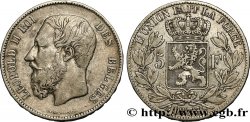 BELGIUM 5 Francs Léopold II 1873  VF 