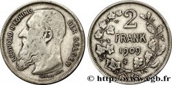 BELGIQUE 2 Francs (Frank) Léopold II légende flamande 1909  TB+ 