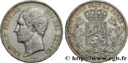 BELGIO 5 Francs Léopold Ier tête nue 1865 
