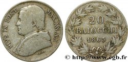 VATICAN AND PAPAL STATES 20 Baiocchi Pie IX an XX 1865 Rome VF 