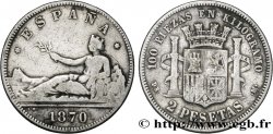 SPAIN 2 Pesetas “ESPAÑA” allongée 1870 Madrid VF 