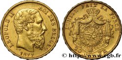 BELGIEN 20 Francs or Léopold II 1877 Bruxelles SS 