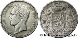 BELGIQUE 5 Francs Léopold Ier tête nue 1865 