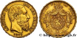 BELGIQUE 20 Francs or Léopold II 1877 Bruxelles TTB 