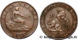 ESPAGNE 5 Centimos “ESPAÑA” assise / lion au bouclier 1870 Oeschger Mesdach & CO TTB 