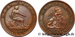 SPANIEN 10 Centimos monnayage provisoire “ESPAÑA” assise / lion au bouclier 1870 Oeschger Mesdach & CO SS 