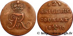 NORVÈGE 2 Skilling monogramme de Frédéric VI roi du Danemark variété avec fleurettes à 5 pétales 1810 Kongsberg TB+ 
