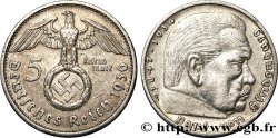 ALLEMAGNE 5 Reichsmark Maréchal Paul von Hindenburg 1936 Hambourg - J