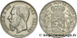 BELGIUM 5 Francs Léopold II 1873  VF 