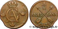 SUÈDE 1/2 Skilling monogramme du roi Gustave IV Adolphe 1809  TB+ 