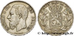 BELGIQUE 5 Francs Léopold II 1870  TB+ 
