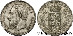 BELGIQUE 5 Francs Léopold II 1873 