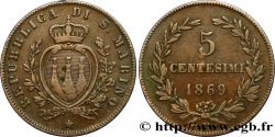 SAINT-MARIN 5 Centesimi écu aux trois tours 1869 Milan TB+ 