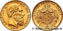 BELGIQUE 20 Francs or Léopold II 1877 Bruxelles TTB+ 