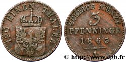 GERMANIA - PRUSSIA 3 Pfenninge Royaume de Prusse écu à l’aigle 1863 Berlin q.BB 