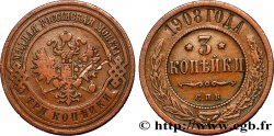 RUSSIA 3 Kopecks aigle bicéphale 1908 Saint-Petersbourg XF 